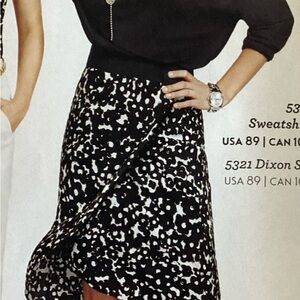 Cabi Dixon Black and White Midi Faux Wrap Skirt Size Medium